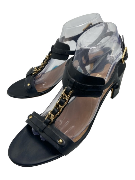 Salvatore Ferragamo Shoe Size 10 Black Leather Gold hardware T Strap Sandals Black / 10