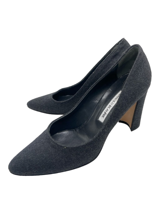 Manolo Blahnik Shoe Size 40 Gray Wool Almond Toe Block Heel Closed back Pumps Gray / 40