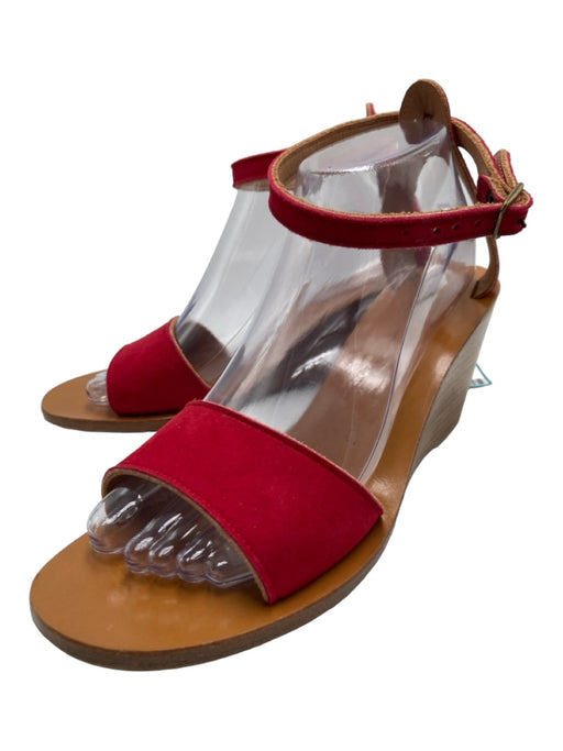 K Jacques Shoe Size 40 Brown & Red Suede open toe Ankle Buckle Wedges Brown & Red / 40