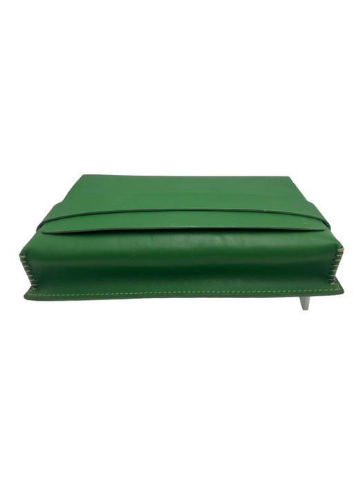 Ann Mashburn Green Leather Flap Clutch Contrast Stitching Bag Green / S