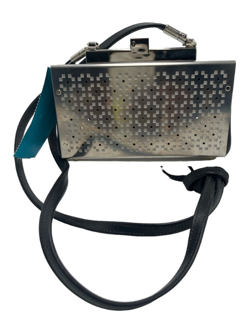 Wendy Stevens Silver & Black Metal Laser Cut Crossbody Hinge kiss lock Bag Silver & Black / XS