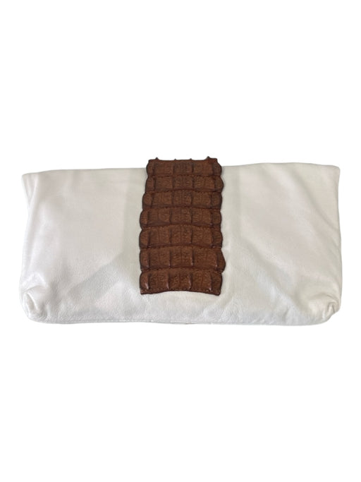 Moo Moo Designs White & Brown Croc Flap Magnetic Close Clutch Bag White & Brown / S