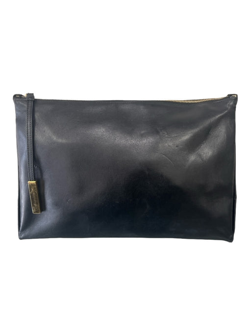 Stella McCartney Black Leather Gold hardware Top Zip Clutch Bag Black / M