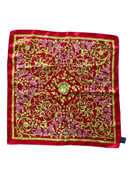 Atelier Versace Red & Gold Silk Square Paisley Medusa Leaves scarf Red & Gold / XS