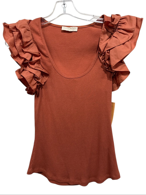 Ulla Johnson Size S Burnt Orange Cotton Blend Ribbed Round Neck Top Burnt Orange / S