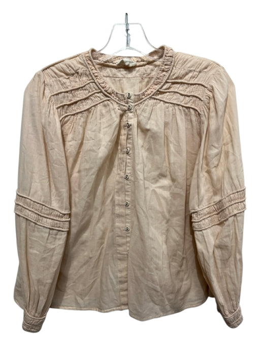 Mirth Size S Beige Cotton Semi Sheer Cord Detail Button Front Top Beige / S