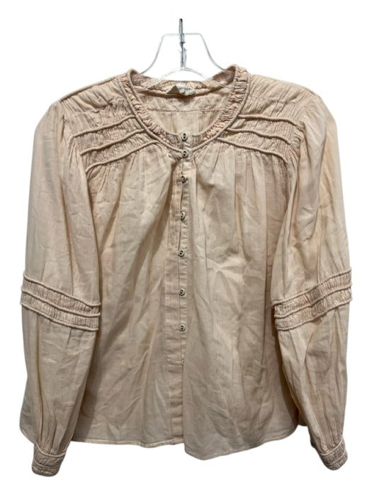 Mirth Size S Beige Cotton Semi Sheer Cord Detail Button Front Top Beige / S