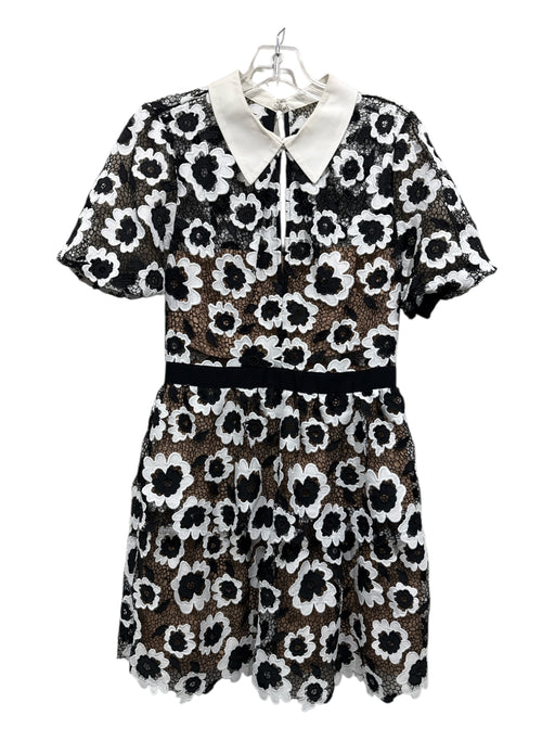 Self Portrait Size S / 6 Black, White, Tan Polyester Crochet Lace Overlay Dress Black, White, Tan / S / 6