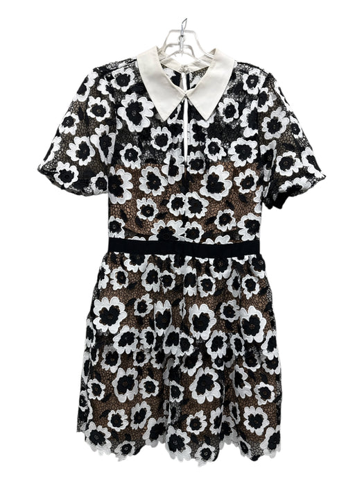 Self Portrait Size S / 6 Black, White, Tan Polyester Crochet Lace Overlay Dress Black, White, Tan / S / 6