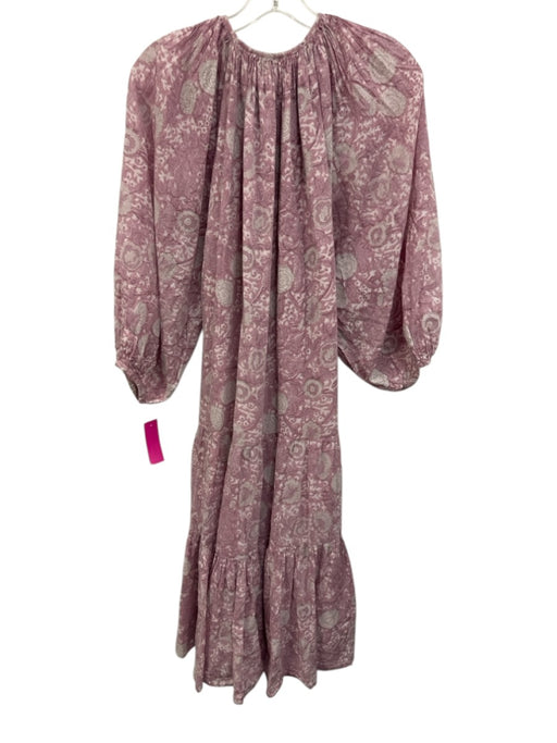 Cleobella Size XS Purple & White Cotton Long puff sleeve Floral Split Neck Dress Purple & White / XS