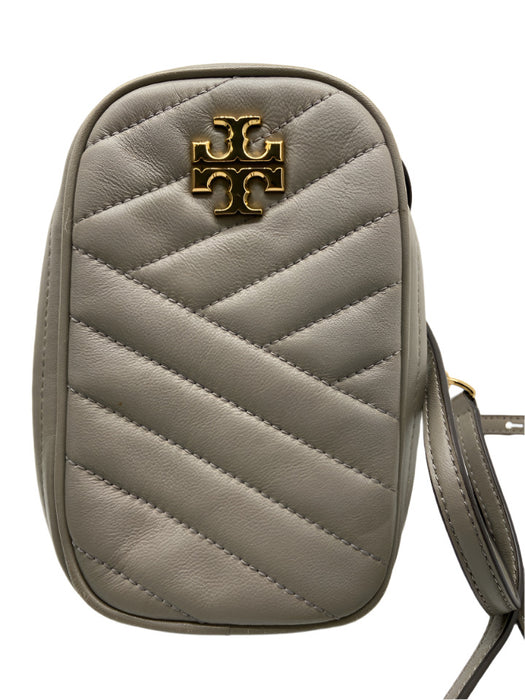 Tory Burch Gray & Gold Leather Quilted Oval Crossbody Bag