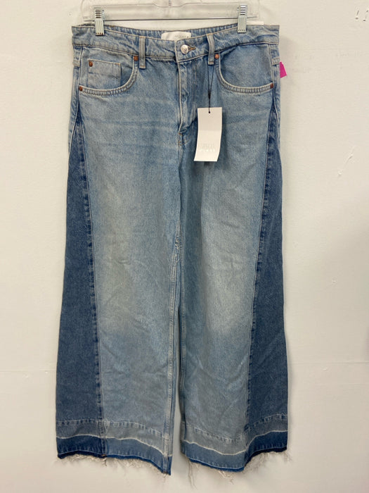 Zara Size 8 Medium Wash Cotton Denim High Rise Color Block Raw Hem Jeans