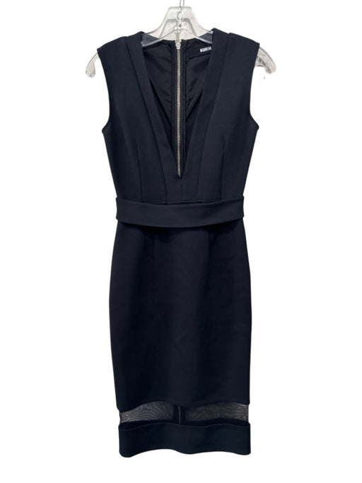 Nicholas Size 4 Black Viscose & Polyamide Mesh Detail Plunge V Neck Dress Black / 4