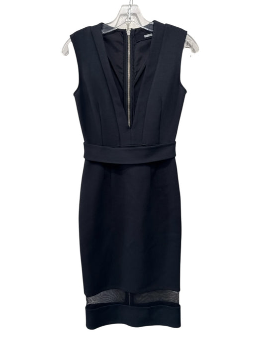 Nicholas Size 4 Black Viscose & Polyamide Mesh Detail Plunge V Neck Dress Black / 4