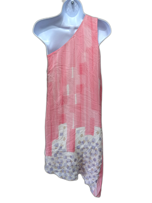 Maeve Size 0 Pink, White & Purple Silk One Shoulder Asymmetic Geo Print Dress Pink, White & Purple / 0