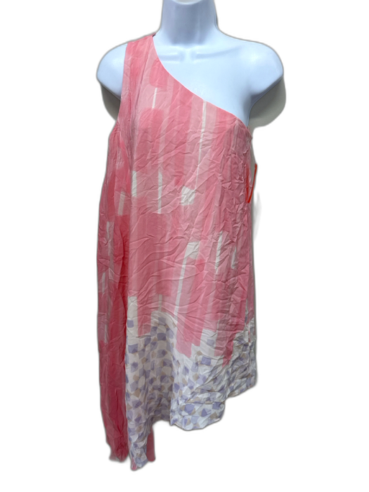 Maeve Size 0 Pink, White & Purple Silk One Shoulder Asymmetic Geo Print Dress Pink, White & Purple / 0