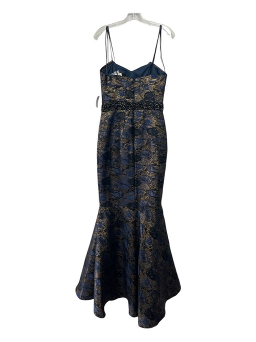 Mikael Aghal Size 4 navy & gold Polyester Floral Jacquard Strapless Tulle Gown navy & gold / 4