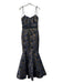 Mikael Aghal Size 4 navy & gold Polyester Floral Jacquard Strapless Tulle Gown navy & gold / 4