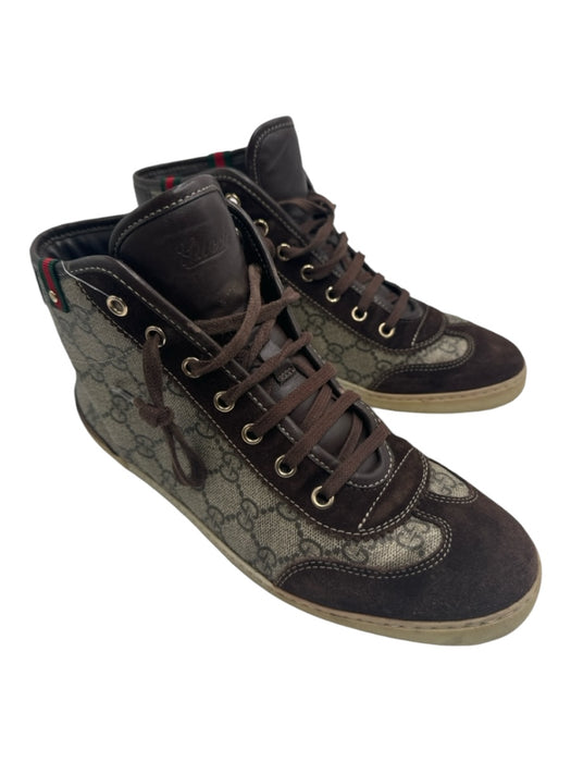 Gucci Shoe Size 38 Brown Coated Canvas High Top Guccissima Lace Up Sneakers Brown / 38