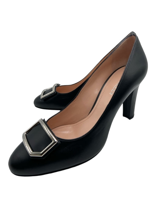 Bally Shoe Size 39.5 Black Leather Almond Toe Silver Buckle closed heel Pumps Black / 39.5