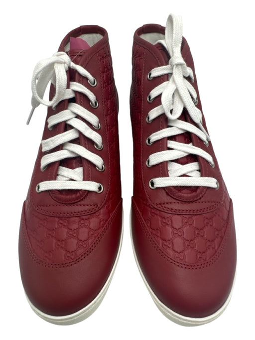 Gucci Shoe Size 39.5 Red & White Leather Guccisima High Top Lace Up Sneakers Red & White / 39.5