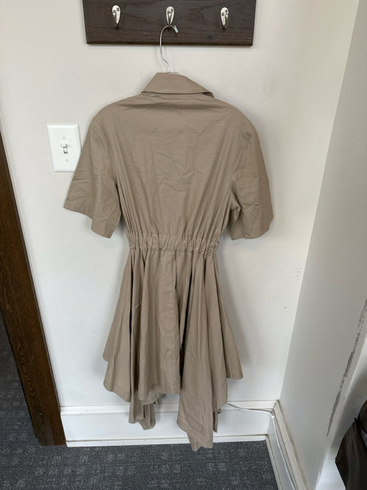Petersyn Size Est S Tan Cotton Short Sleeve Elastic Waist Asymetric Hem Dress