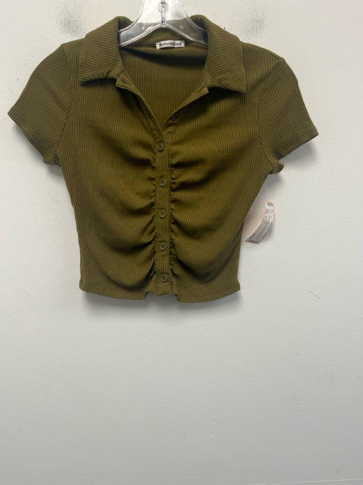 Reformation Size S Olive Green Tencel & Spandex Short Sleeve Buttons Top