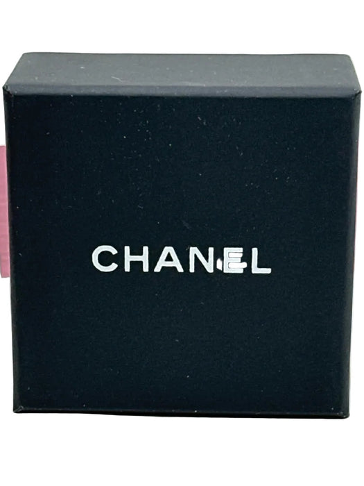 Chanel Black, Pink, Gold Leather & Metal Enamel Interlocking CC Earrings