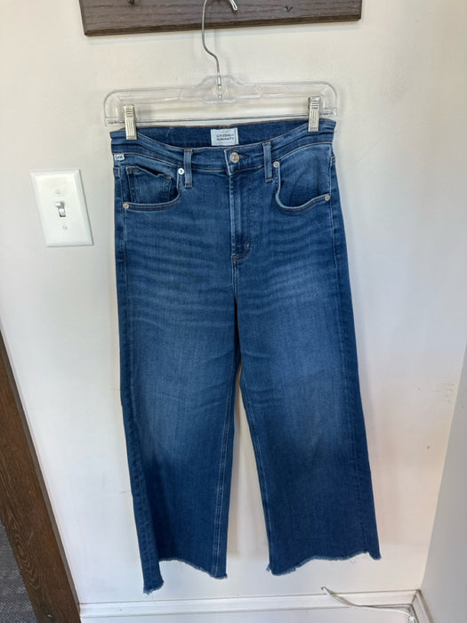 Citizens of Humanity Size 25 Med Dark Wash Cotton Blend High Waist Raw Hem Jeans