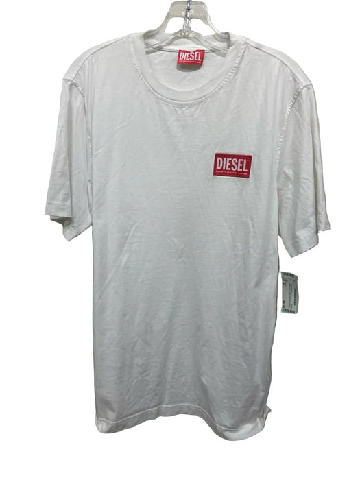Diesel Size M White & Red Cotton Men's Short Sleeve
