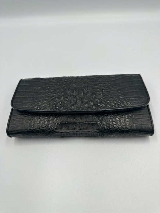Black Crocodile Leather Stingray Leather Flap Snap Button Clutch Bag