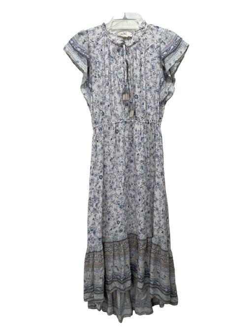 Lovestitch Size S Gray & Blue Rayon Floral Round Split Neck Maxi Dress Gray & Blue / S
