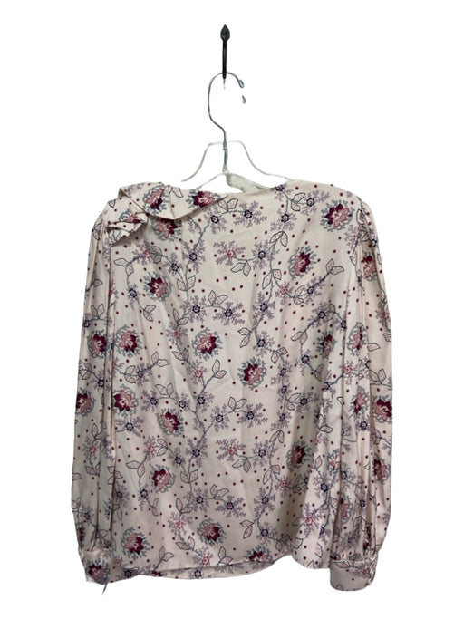 Rebecca Taylor Size 4 Pink & Navy Silk Blend Floral Round Neck Long Sleeve Top Pink & Navy / 4
