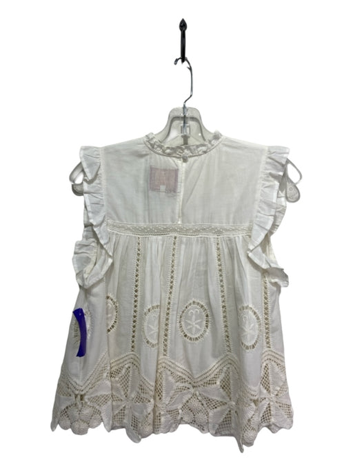 Bell by Alica Bell Size S White Cotton Ruffle Neck Ruffle Cap Sleeve Eyelet Top White / S