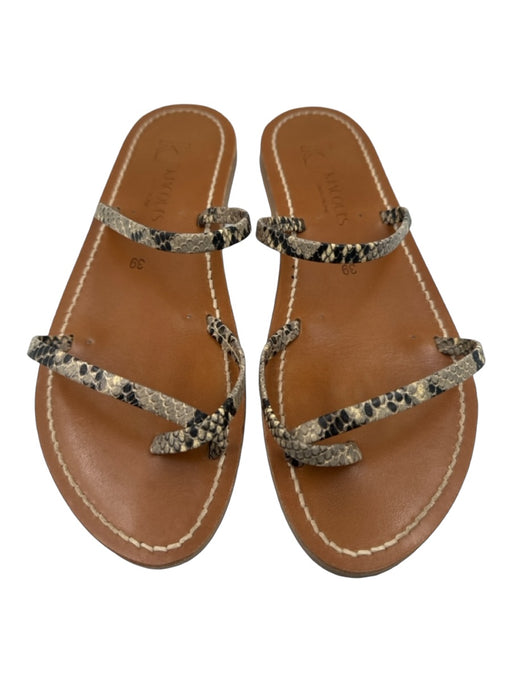 K Jacques Shoe Size 39 Gray & Brown Leather Toe Strap Snake Detail Sandals Gray & Brown / 39
