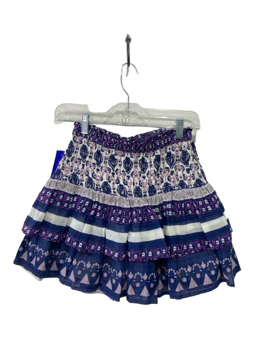 Sea New York Size XXS Purple & White Cotton Paisley Tiered Elastic Waist Skirt Purple & White / XXS