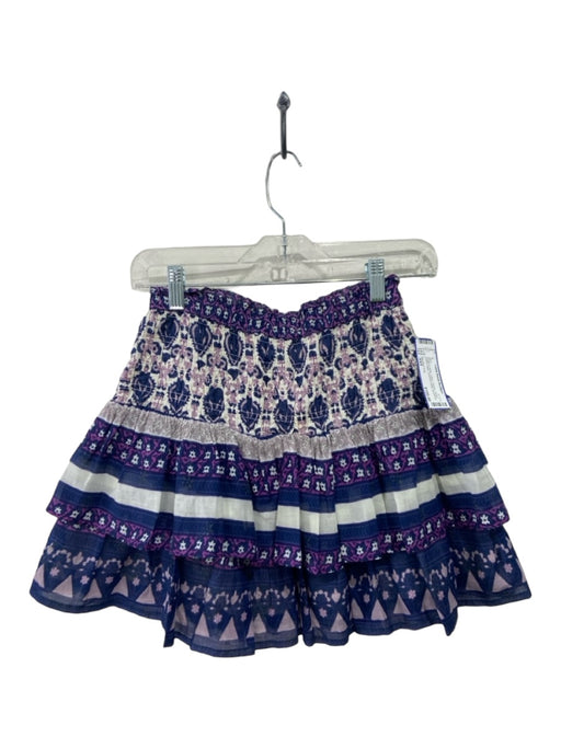 Sea New York Size XXS Purple & White Cotton Paisley Tiered Elastic Waist Skirt Purple & White / XXS