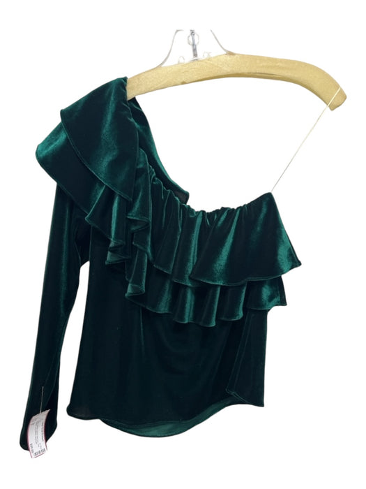 Misa Size S Green Viscose Velvet Pop Over One Shoulder Long Sleeve Top Green / S