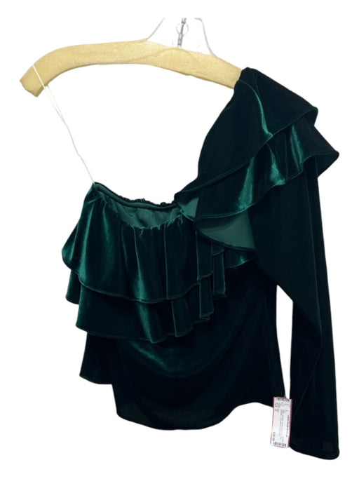 Misa Size S Green Viscose Velvet Pop Over One Shoulder Long Sleeve Top Green / S