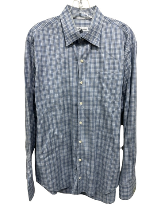 Peter Millar Size L White & Multi Cotton Plaid Button Down Long Sleeve Shirt White & Multi / L