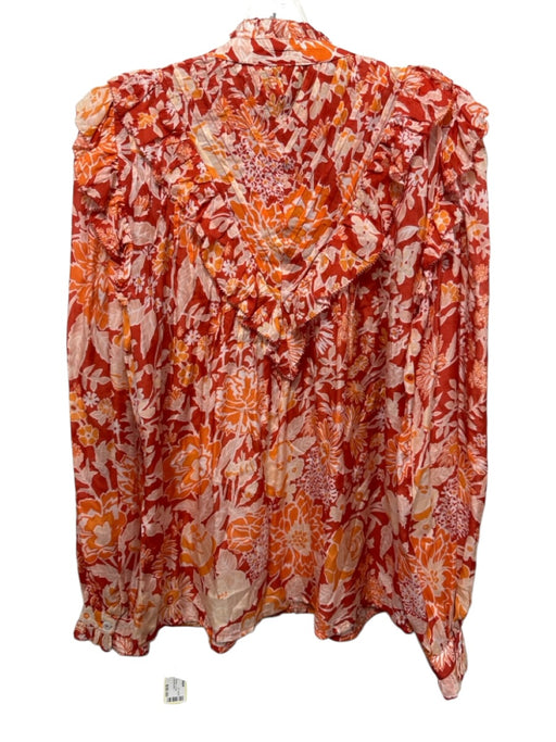 Love The Label Size S Mixed Oranges Viscose Floral Long Sleeve Ruffle Top Mixed Oranges / S