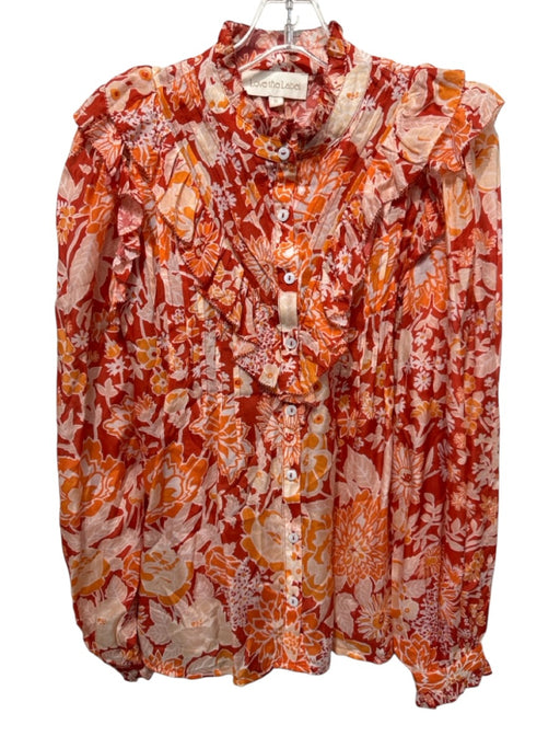 Love The Label Size S Mixed Oranges Viscose Floral Long Sleeve Ruffle Top Mixed Oranges / S