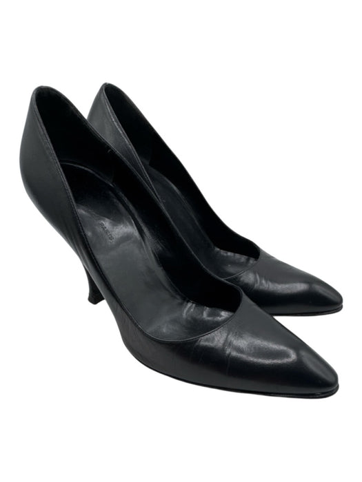 Balenciaga Paris Shoe Size 38.5 Black Leather Upper Pointed Almond Toe Pumps Black / 38.5