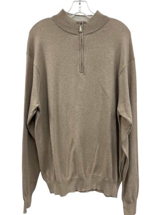Peter Millar Size L Beige Cotton Solid Quarter Zip Men's Sweater Beige / L