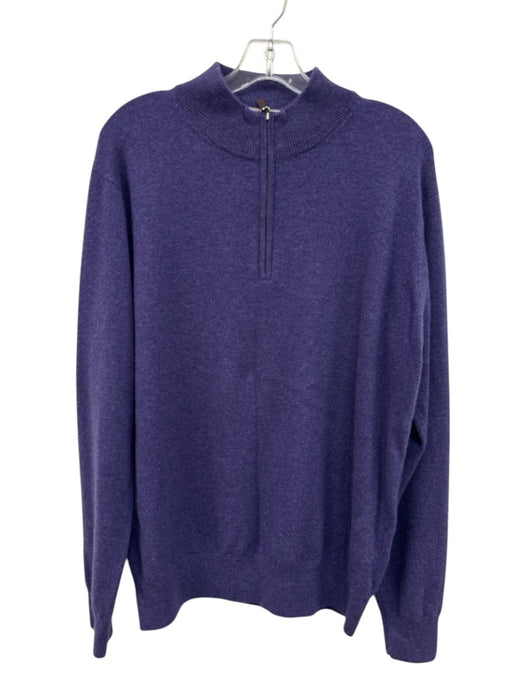 Peter Millar Size L Purple Cashmere Solid Quarter Zip Men's Sweater Purple / L