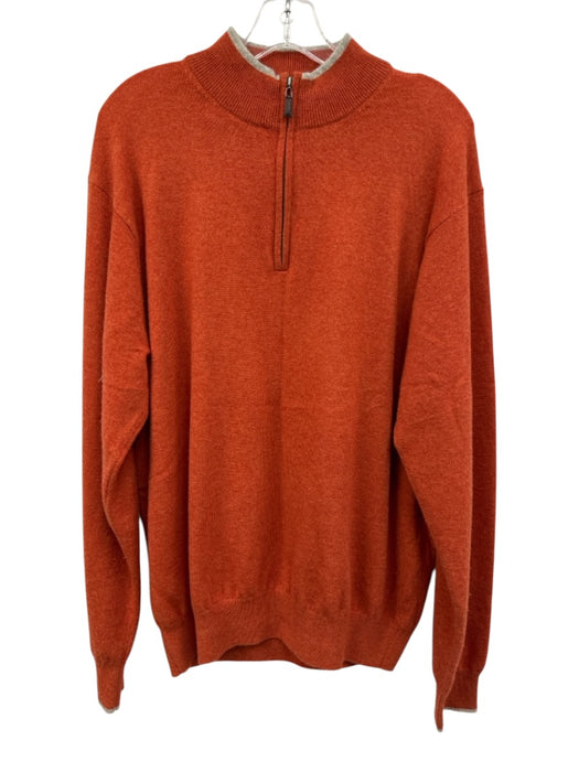 Peter Millar Size L Orange Cashmere Solid Quarter Zip Men's Sweater Orange / L