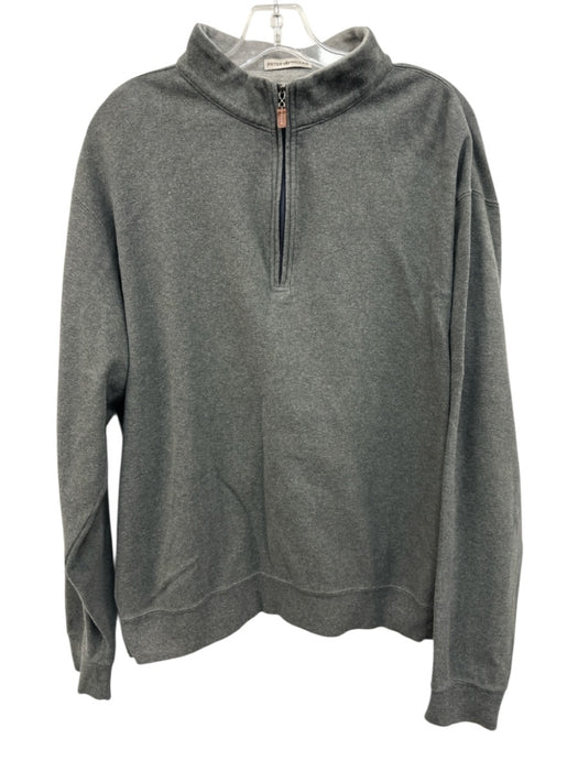 Peter Millar Size L Gray Cotton Solid Quarter Zip Men's Sweater Gray / L