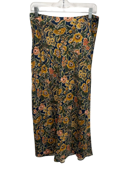J.McLaughlin Size 8 Navy, Yellow & Multi Viscose Blend Floral Zip Close Skirt Navy, Yellow & Multi / 8