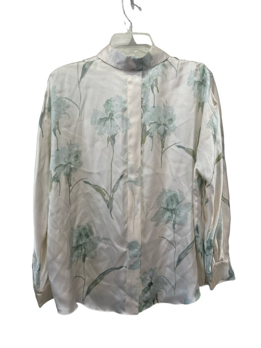Vince Size M Beige & Turquoise Silk Button Up Floral Print Collared Top Beige & Turquoise / M