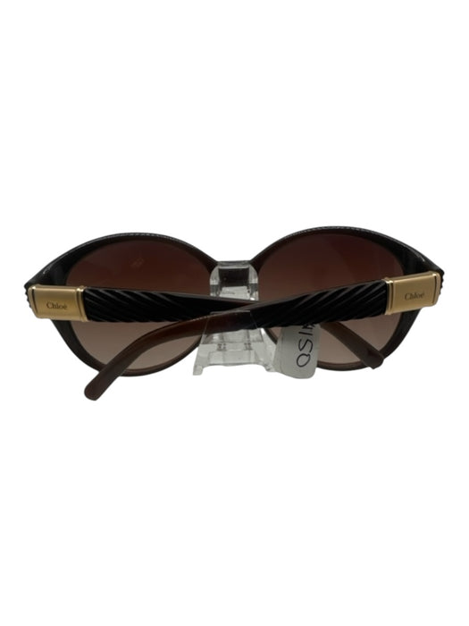 Chloe Brown Acetate Gold Hardware Cat Eye Ridges Sunglasses Brown